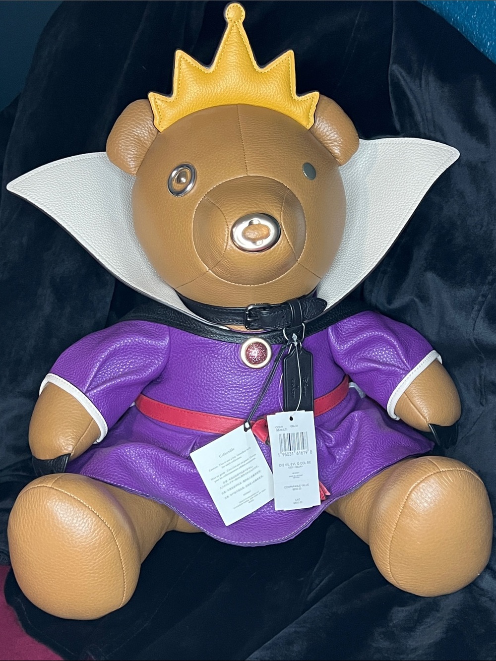Coach Purple Plush Bear Doll with Gold Crown and Tan Body